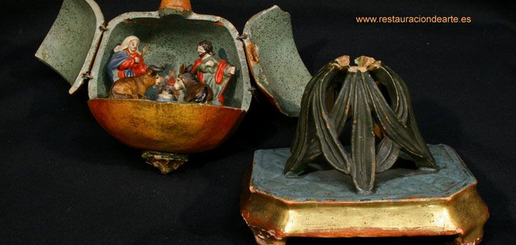Fotografía inicial antes de la restauración donde se demuestra la figura fracturada en dos trozos