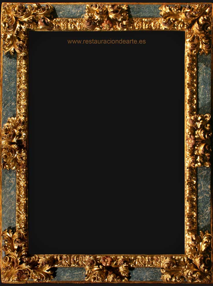 restauración y conservación de marco tallado dorado y policromado, cuadro de José Cruz Herrera, fotografía final después de la restauración