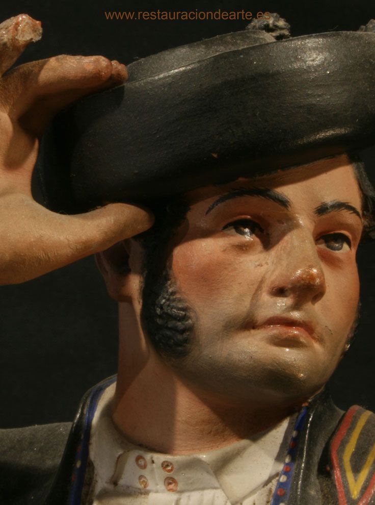 antes de la restauración, detalle de los deterioros, restauración de escultura, Cubero Gabardón, Málaga