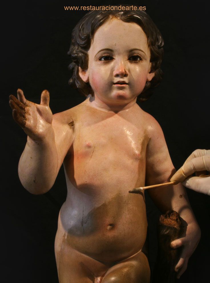 antes y después de la restauración, restauración de escultura con fracturas y deterioros, imaginería barroca en España