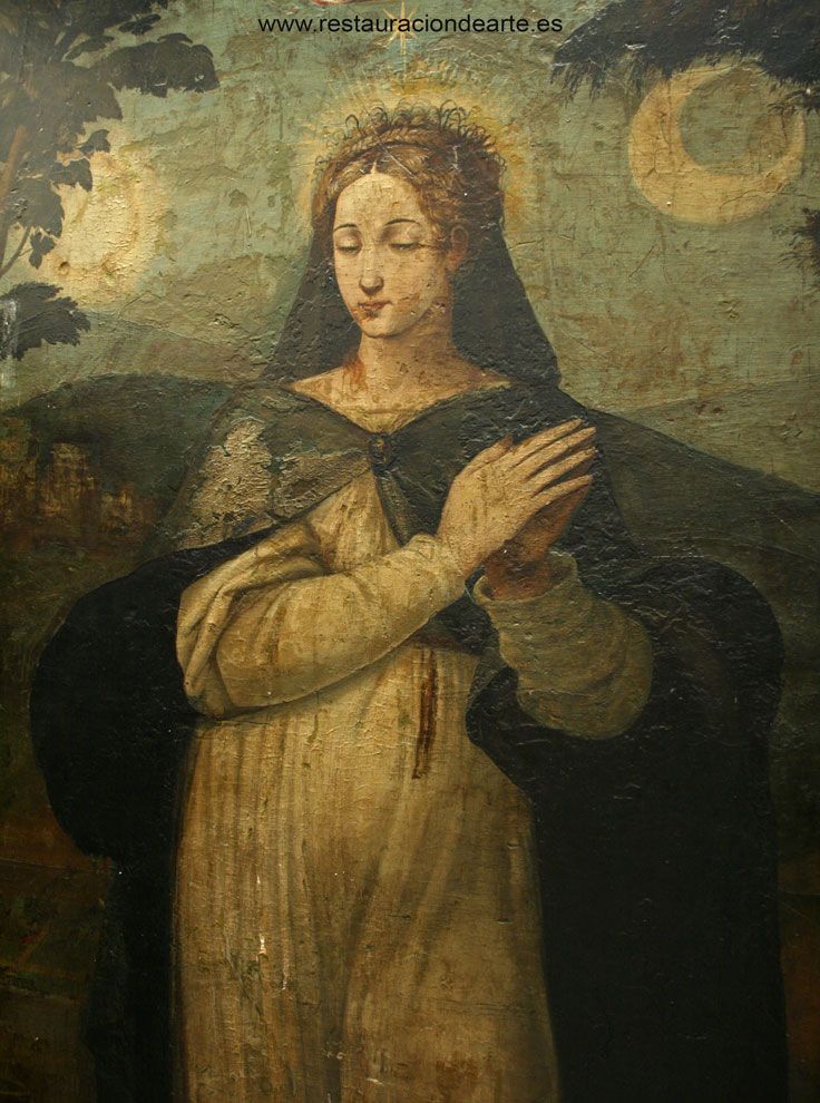 Fotografía antes de la restauración de la pintura-tabla con deterioros de la policromía