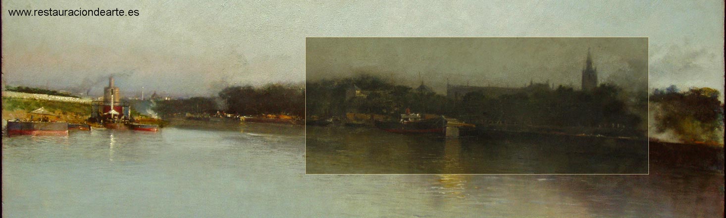 Fotografía inicial y final de la restauración de la pintura sobre tabla pintada al òleo