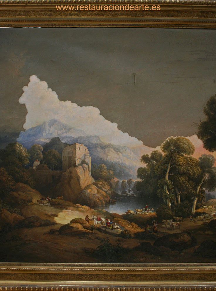 fotografía final después de la restauración de la pintura, conservación de cuadros, antes y después de la restauración, siglo XIX