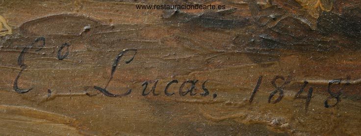 detalle de la firma del pintor Eugenio Lucas Velázquez
