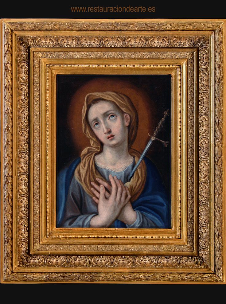reintegración de faltas de pintura, restauración de marco dorado, foto final, restauradores de cuadros en Madrid