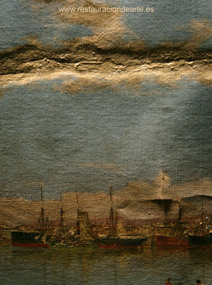 detalle del deterioro del cuadro, antes de la restauración del cuadro en el taller de restauración de cuadros en Madrid, fotografia ultravioleta, patrimonio nacional, analitica, uv, fotografia inicial, detalle inicial