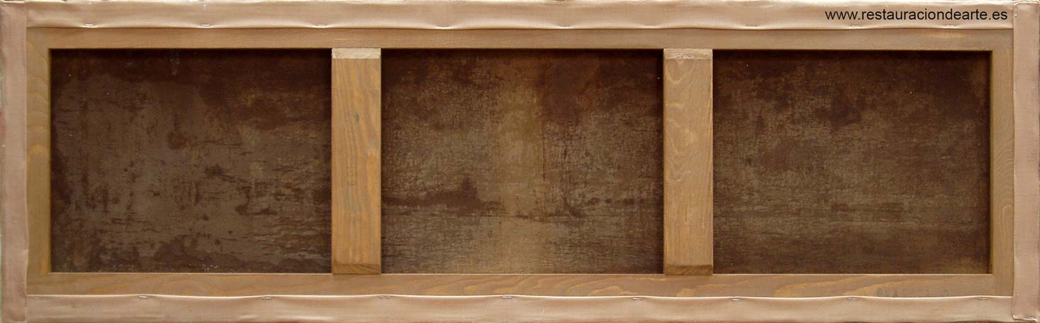 Fotografía final después de la restauración de pintua, colocación del bastidor en el taller de restauración en Madrid