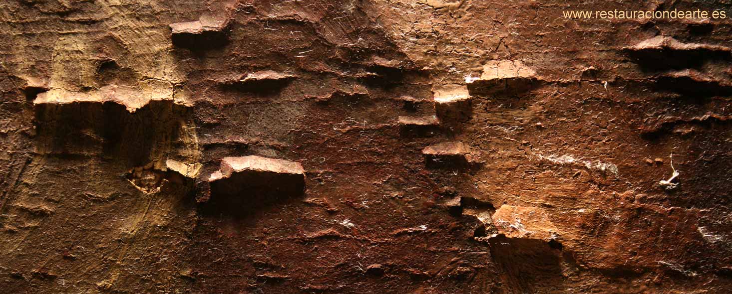 Fotografía inicial de los deterioros de la capa pictórica antes de la restauración