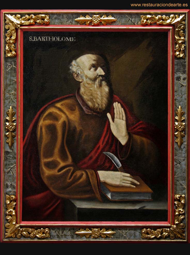 Fotografía final después de la restauración del cuadro y marco del San Bartolomé perteneciente al apostolado