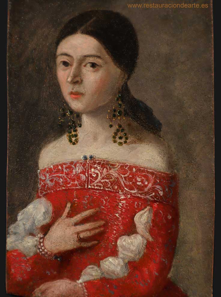 Fotografía final de la miniatura después de la restauración del retrato de dama.